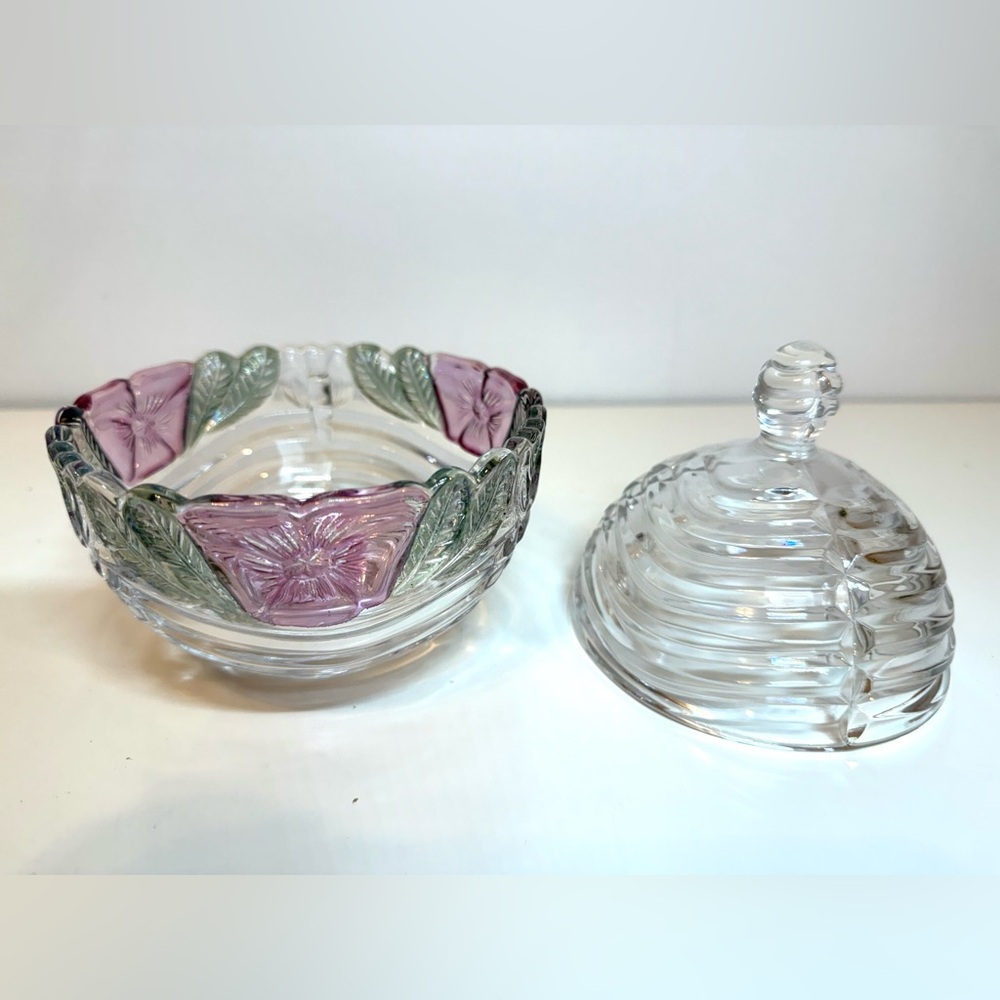 Vintage Crystal Candy Dish – Anna Hütte Bleikristall – Leaf Pattern – With Lid